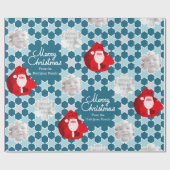 サンタの星パターン赤く青いクリスマスの家族写真 ラッピングペーパー (フラット)