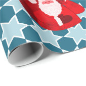 サンタの星パターン赤く青いクリスマスの家族写真 ラッピングペーパー (ロールコーナー)