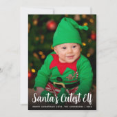 サンタの最もかわいいエルフ スクリプト 楽しいクリスマスの赤ちゃん写真 シーズンカード (正面)