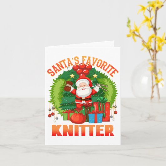 サンタの最も愛する編み物作家、 編み物作家は編み物が好き カード (黄色い花)