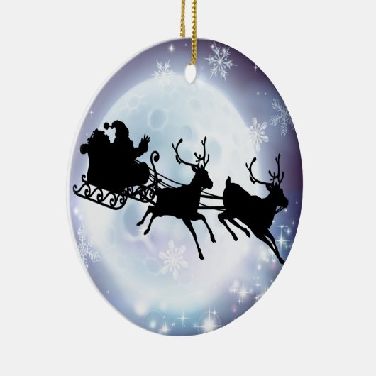 サンタの月のそりのシルエット セラミックオーナメント (右)