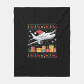 サンタの格好した醜い飛行機のクリスマスイルミネーション フリースブランケット (正面)