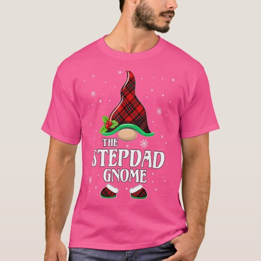 サンタの格好をしたステッキパパの赤いチェック柄のファミリーマッチング クリスマス Tシャツ (正面)