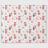 サンタの模様。プレゼントとツリーが白背景に ラッピングペーパー (フラット)
