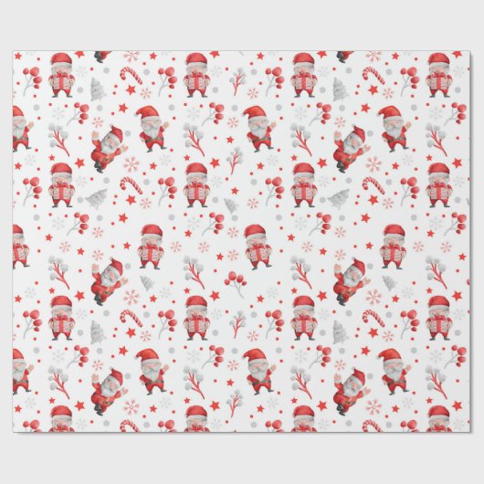 サンタの模様。プレゼントとツリーが白背景に ラッピングペーパー (フラット)
