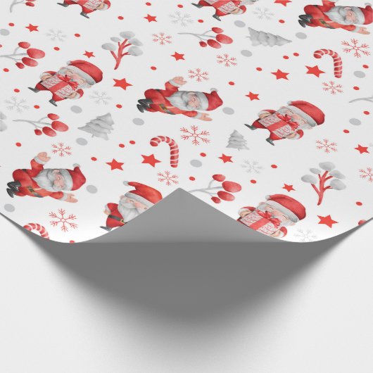 サンタの模様。プレゼントとツリーが白背景に ラッピングペーパー (角)