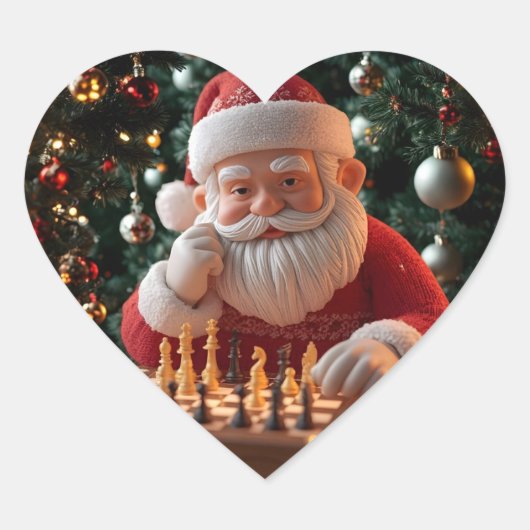 サンタの次の手 – おもしろいチェスのクリスマスステッカー ハートシール (正面)
