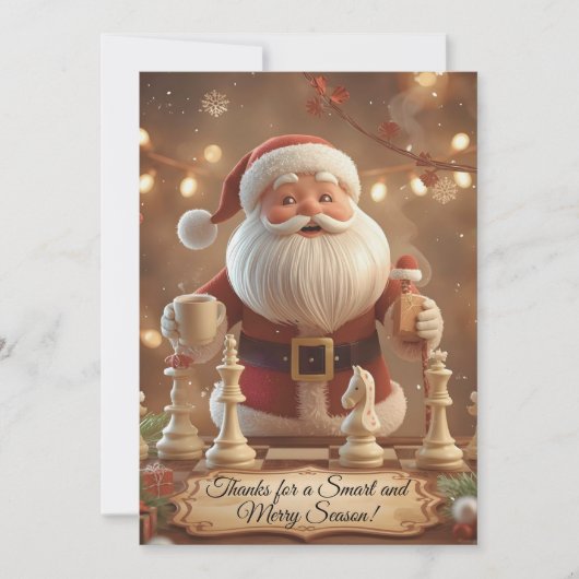 サンタの次の手 – おもしろいチェスのクリスマス感謝 サンキューカード (正面)