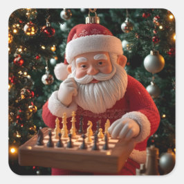 サンタの次の手 – 笑えるチェス クリスマスステッカー スクエアシール