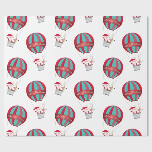 サンタの気球に乗るメリークリスマス ラッピングペーパー (フラット)