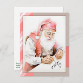 サンタの水彩フラットホリデーカード シーズンカード (正面/裏面)