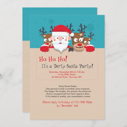 サンタの汚れたパーティの招待状 招待状 (正面/裏面)