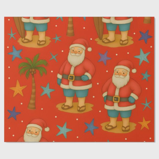 サンタの海岸クリスマス ラッピングペーパー (フラット)