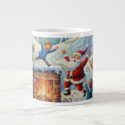 サンタの温かな健康 - クリスマスイブの物語 ジャンボコーヒーマグカップ (正面)