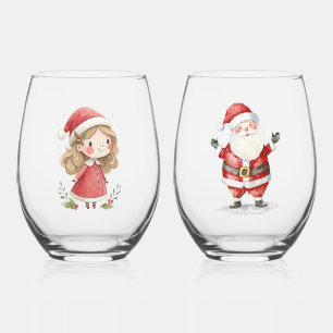 サンタの父と母 メリークリスマス テキスト ステムなしワイングラス