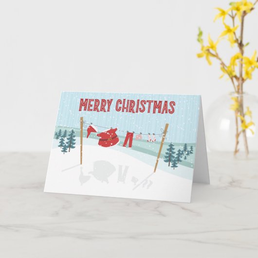 サンタの物干しメリークリスマスカード カード (黄色い花)