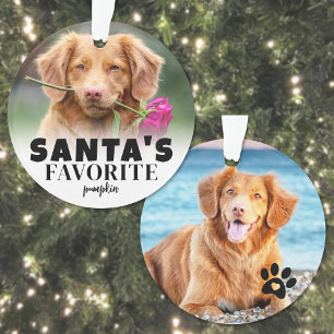 サンタの犬お気に入りのペット写真クリスマス オーナメント