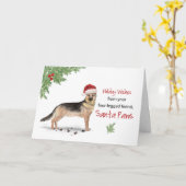 サンタの犬からのドイツの羊飼いおもしろいのクリスマス カード (黄色い花)