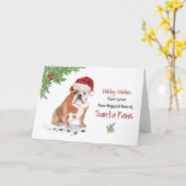 サンタの犬から英語のブルドッグのおもしろいクリスマス カード (黄色い花)