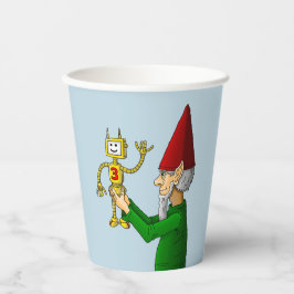 サンタの玩具職人が新しいおもちゃのロボットを発表する 紙コップ