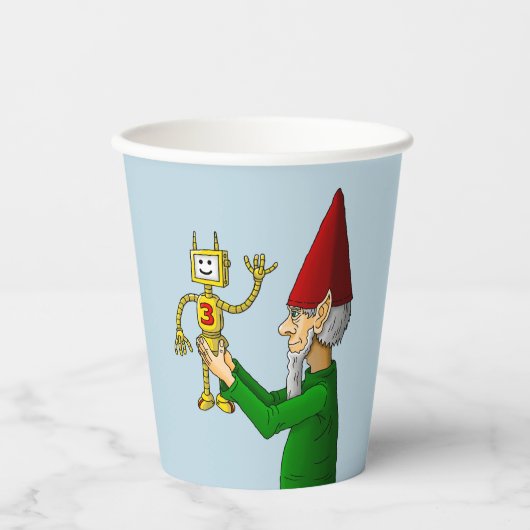 サンタの玩具職人が新しいおもちゃのロボットを発表する 紙コップ (正面)