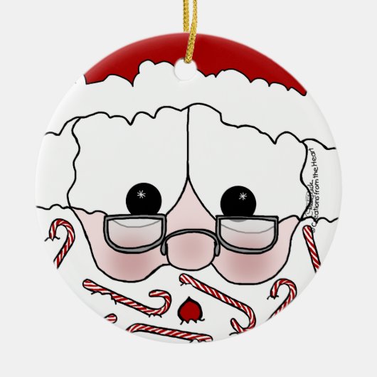 サンタの甘い頬 – キャンディケインヒゲ セラミックオーナメント (正面)