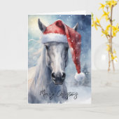 サンタの白い馬のグリーティングカード カード (黄色い花)