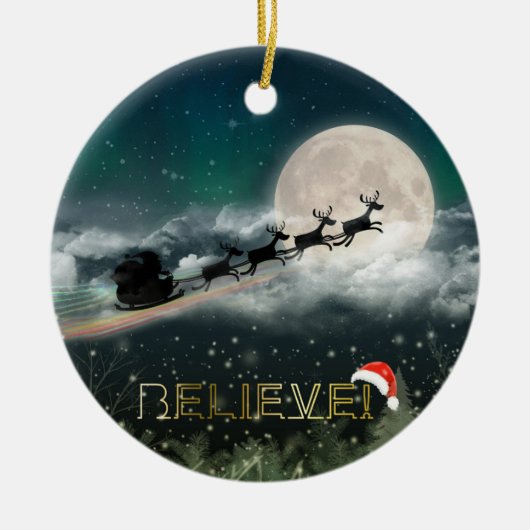 サンタの真夜中に乗るクリスマスオーナメント セラミックオーナメント (正面)