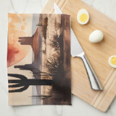 サンタの砂漠の乗り物 – 西クリスマス キッチンタオル (四つ折り)