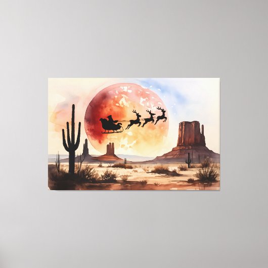 サンタの砂漠の乗り物 – 西クリスマス キャンバスプリント (正面)