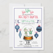 サンタの秘密のクリスマスの青いギフト交換招待 招待状 (正面)