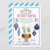 サンタの秘密のクリスマスの青いギフト交換招待 招待状 (正面/裏面)