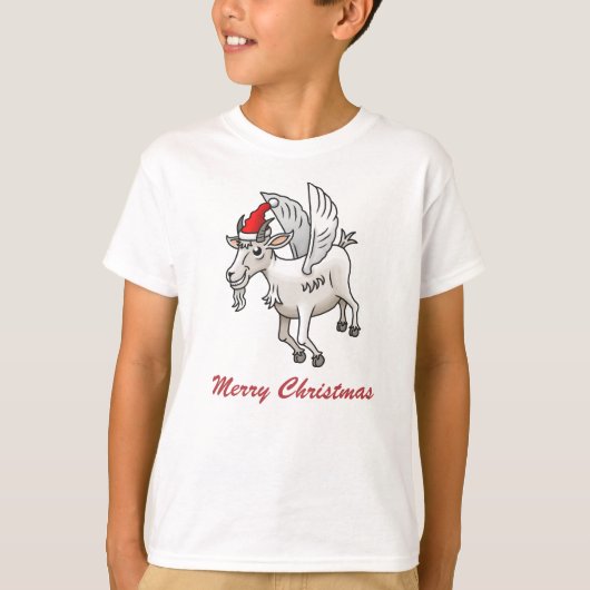 サンタの空飛ぶクリスマスのヤギ Tシャツ (正面)