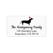 サンタの粋なクリスマスのダックスフント及び帽子 ラベル (正面)