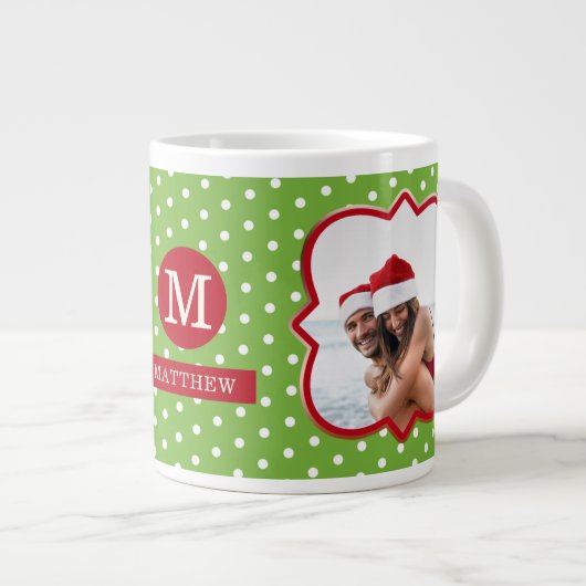 サンタの素敵なリストクリスマスフォトモノグラム名 ジャンボコーヒーマグカップ (正面右)