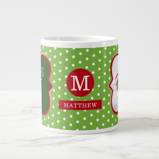 サンタの素敵なリストクリスマスフォトモノグラム名 ジャンボコーヒーマグカップ (正面)