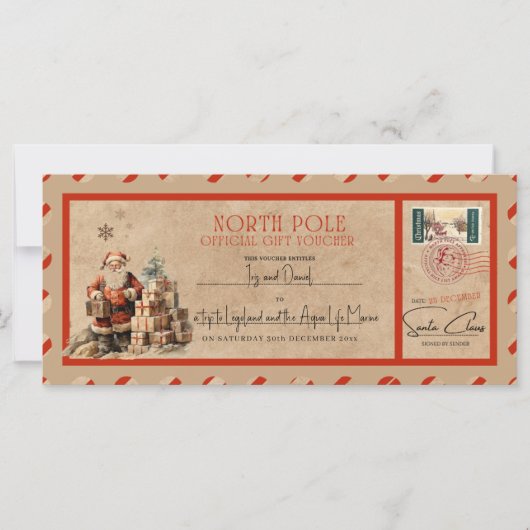 サンタの編集可能ヴィンテージクリスマスギフト券 カード (正面)