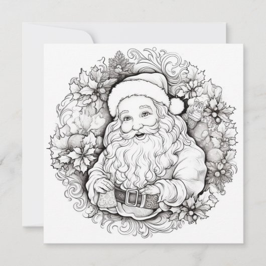サンタの聖なるポインセチアのリース クリスマスのぬりえ  シーズンカード (正面)