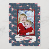 サンタの背景に赤いクリスマスフォトフレーム シーズンカード (正面/裏面)