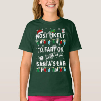 サンタの膝にフェートする可能性が最も高い – おもしろいクリスマス Tシャツ