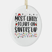 サンタの膝の上でおならをしそうなクリスマス家族 セラミックオーナメント (右)