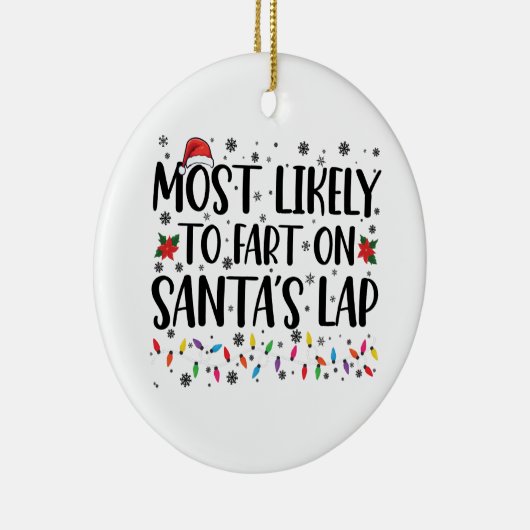 サンタの膝の上でおならをしそうなクリスマス家族 セラミックオーナメント (右)