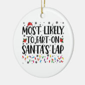 サンタの膝の上でおならをしそうなクリスマス家族 セラミックオーナメント (左)