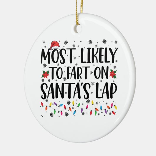サンタの膝の上でおならをしそうなクリスマス家族 セラミックオーナメント (左)