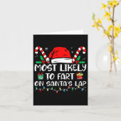 サンタの膝の上でおならをしそうな人 ファミリークリスマス カード (黄色い花)