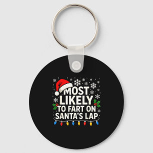 サンタの膝の上でおならをする可能性大 楽しい家族のクリスマスTシャツ キーホルダー