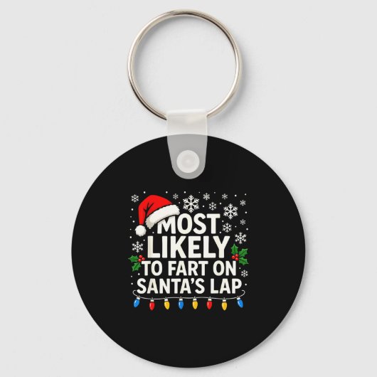 サンタの膝の上でおならをする可能性大 楽しい家族のクリスマスTシャツ キーホルダー (正面)