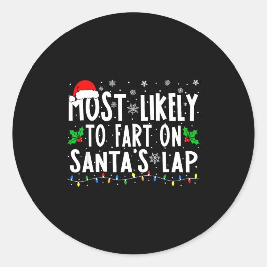 サンタの膝の上でオナラしそうなクリスマス ラウンドシール (正面)