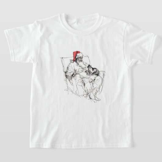 サンタの膝の上のネコ Tシャツ (レイダウン)