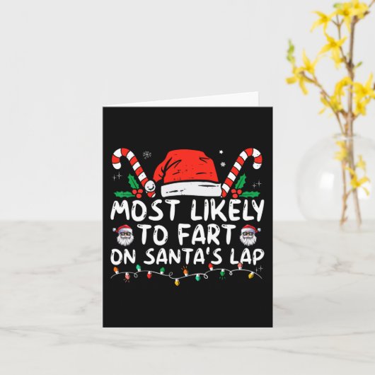 サンタの膝上でおならをしそうな家族のクリスマス カード (黄色い花)